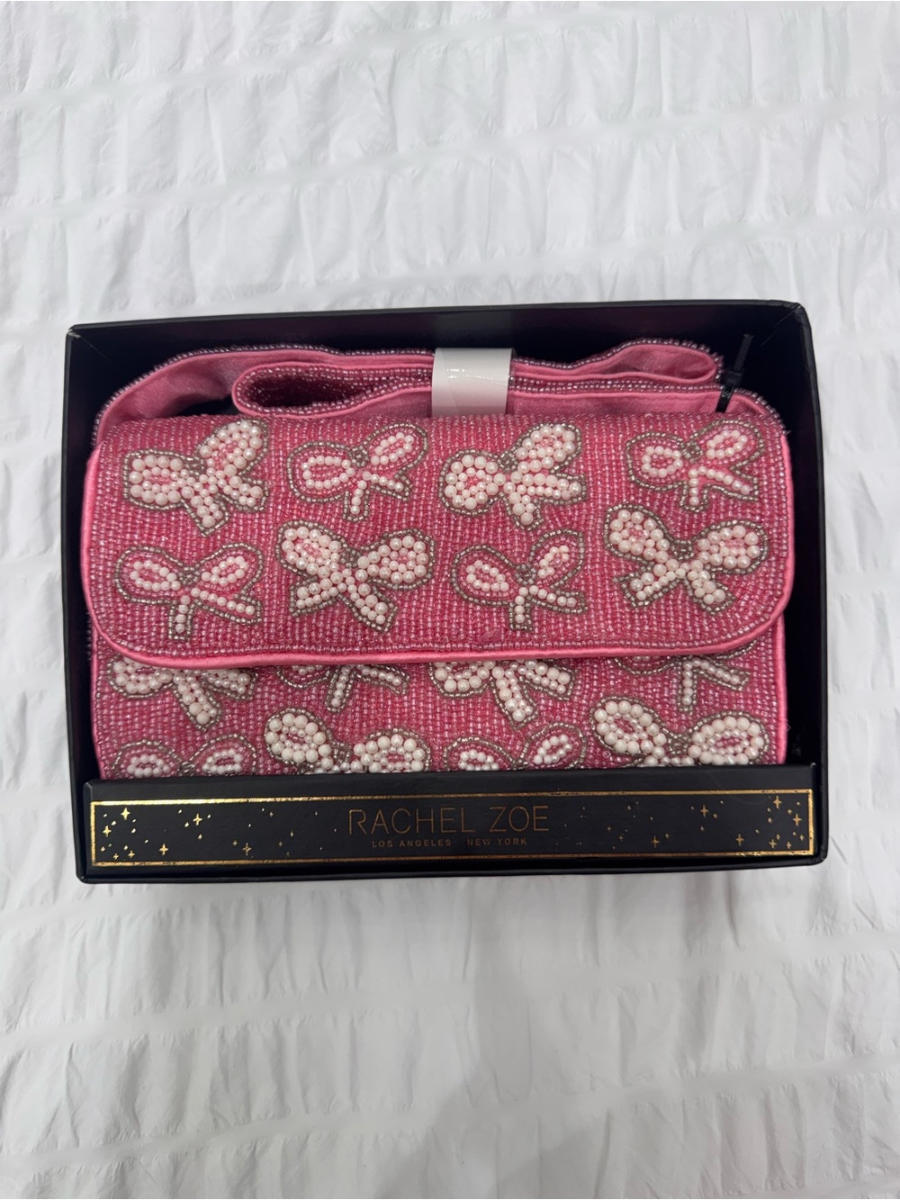 Rachel Zoe Pink Beaded Bow Clutch